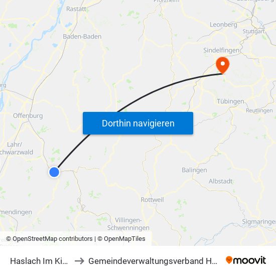 Haslach Im Kinzigtal to Gemeindeverwaltungsverband Holzgerlingen map
