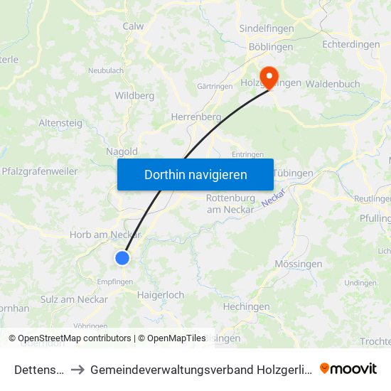 Dettensee to Gemeindeverwaltungsverband Holzgerlingen map