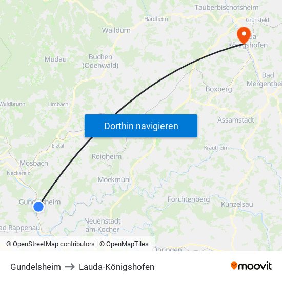 Gundelsheim to Lauda-Königshofen map