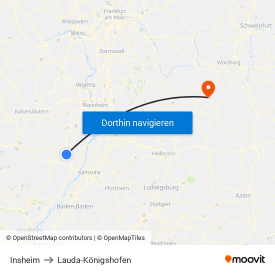 Insheim to Lauda-Königshofen map
