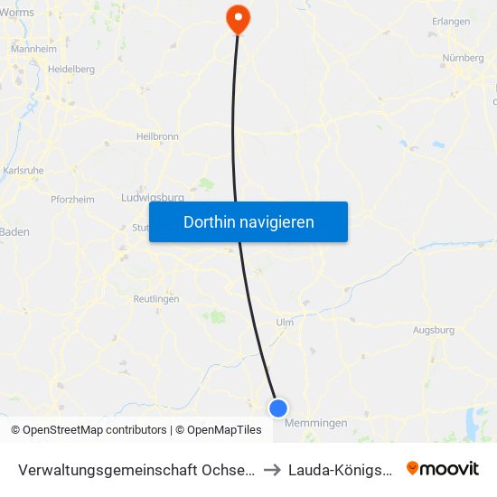 Verwaltungsgemeinschaft Ochsenhausen to Lauda-Königshofen map