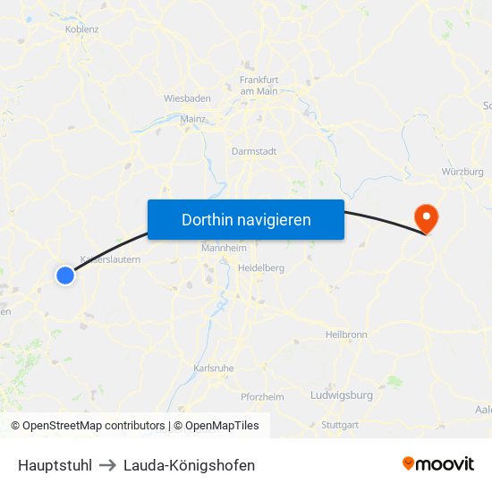 Hauptstuhl to Lauda-Königshofen map