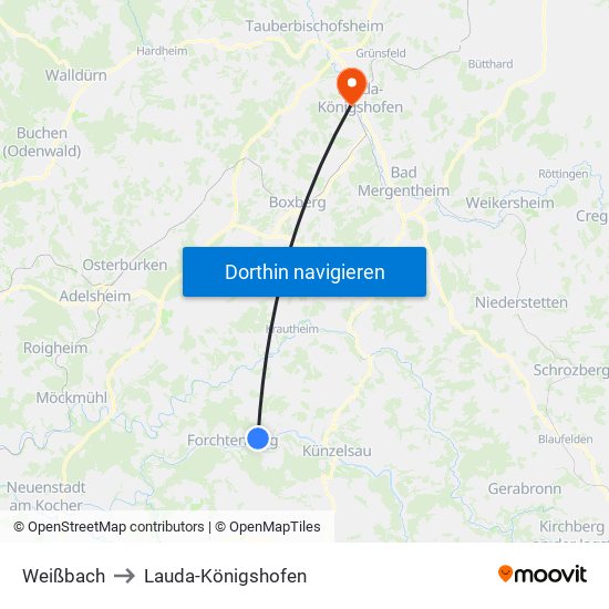 Weißbach to Lauda-Königshofen map