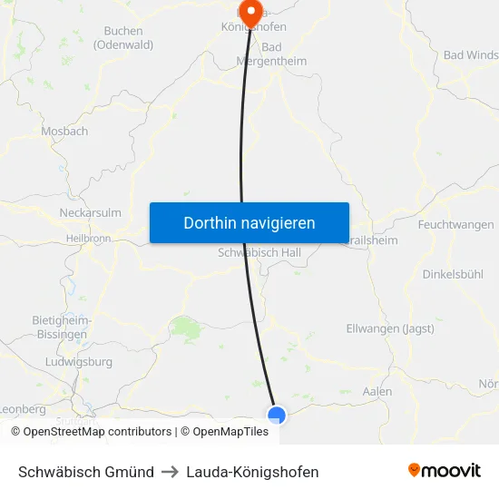 Schwäbisch Gmünd to Lauda-Königshofen map