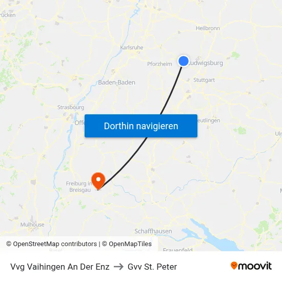 Vvg Vaihingen An Der Enz to Gvv St. Peter map