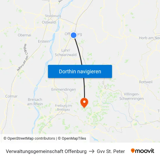 Verwaltungsgemeinschaft Offenburg to Gvv St. Peter map