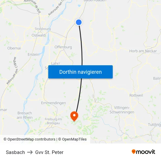 Sasbach to Gvv St. Peter map