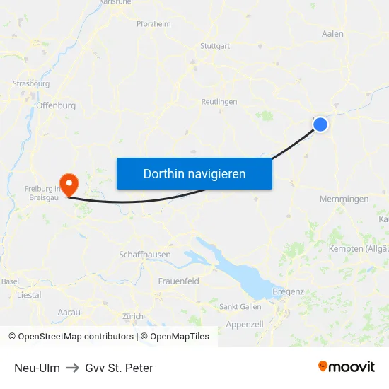 Neu-Ulm to Gvv St. Peter map