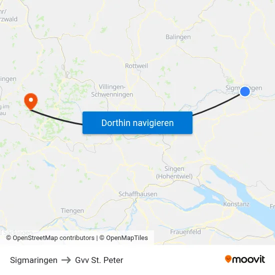 Sigmaringen to Gvv St. Peter map