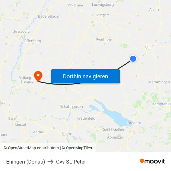 Ehingen (Donau) to Gvv St. Peter map
