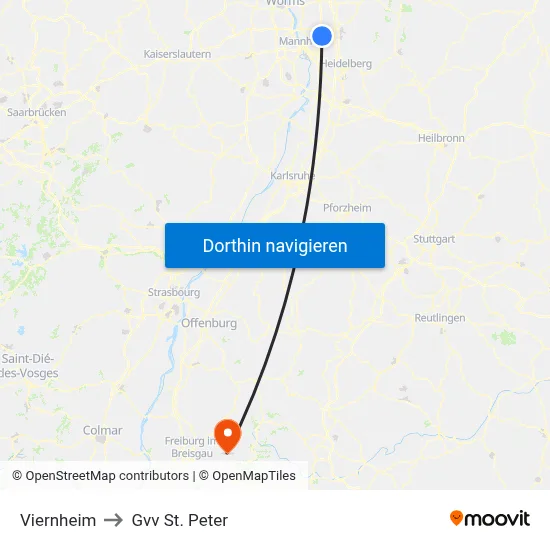 Viernheim to Gvv St. Peter map