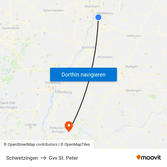 Schwetzingen to Gvv St. Peter map