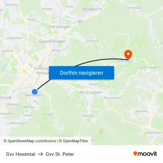 Gvv Hexental to Gvv St. Peter map