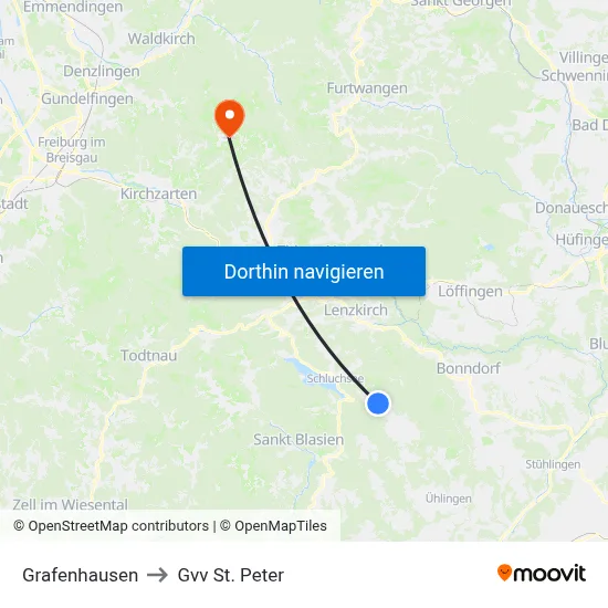 Grafenhausen to Gvv St. Peter map