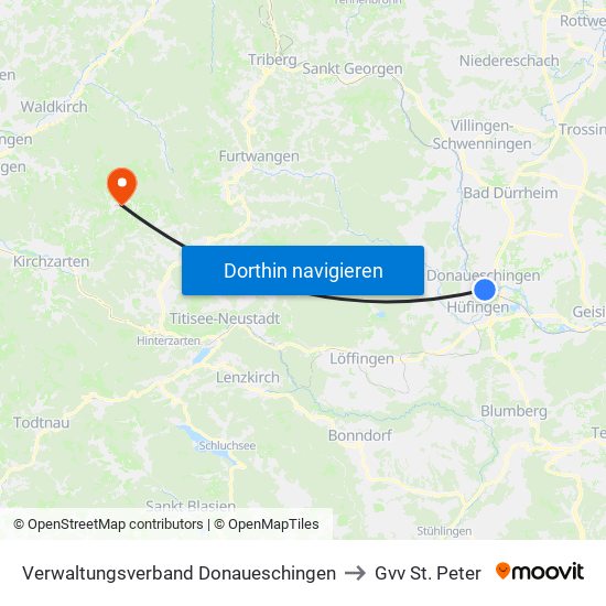 Verwaltungsverband Donaueschingen to Gvv St. Peter map