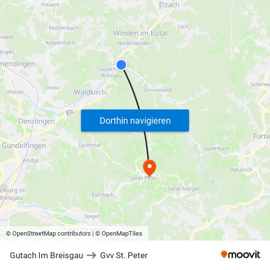 Gutach Im Breisgau to Gvv St. Peter map