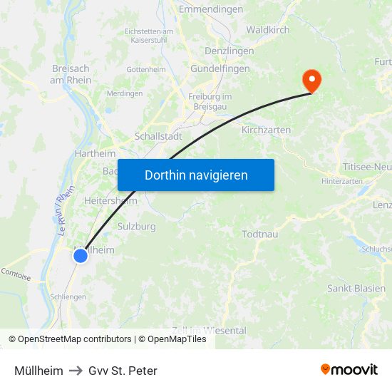 Müllheim to Gvv St. Peter map