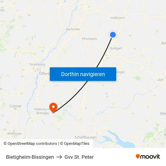 Bietigheim-Bissingen to Gvv St. Peter map