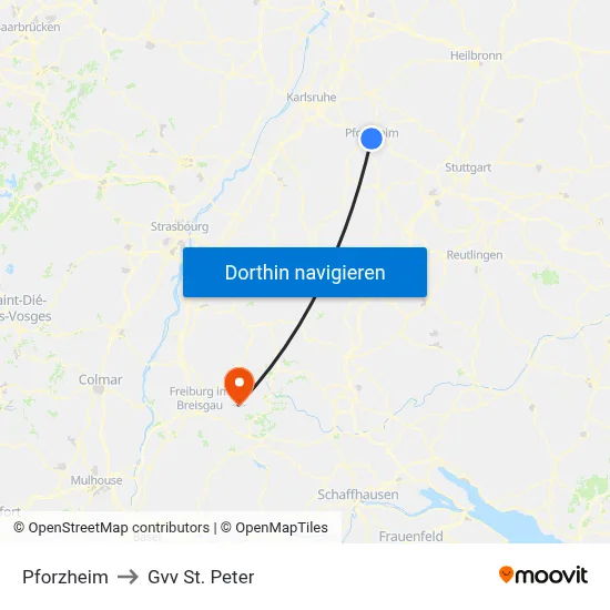 Pforzheim to Gvv St. Peter map