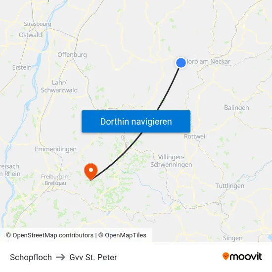 Schopfloch to Gvv St. Peter map