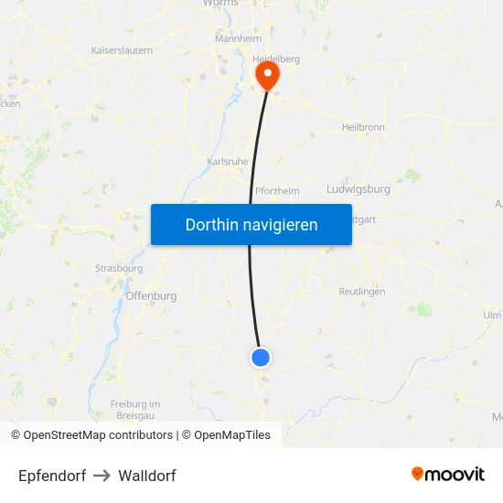 Epfendorf to Walldorf map