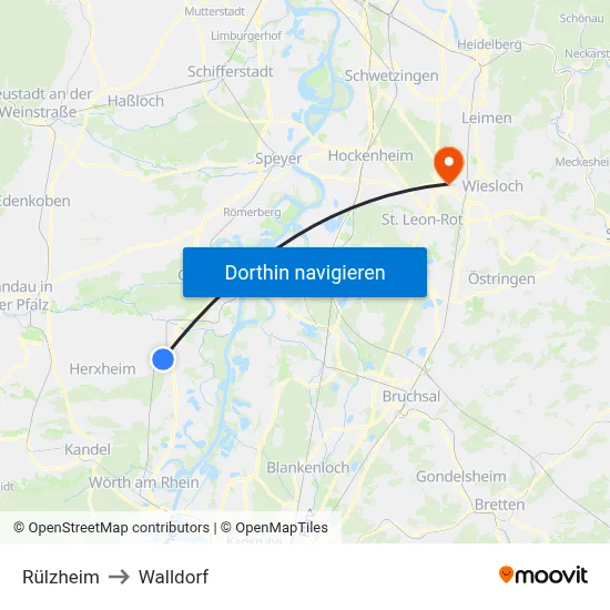 Rülzheim to Walldorf map