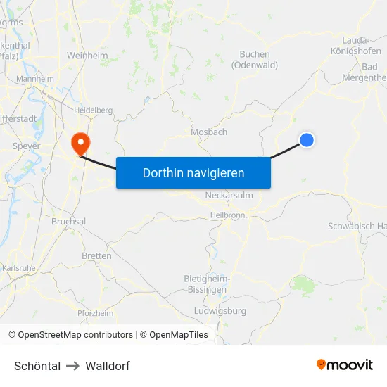 Schöntal to Walldorf map