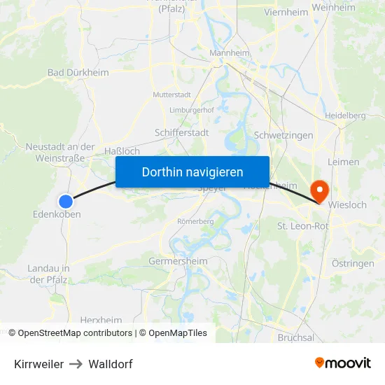 Kirrweiler to Walldorf map