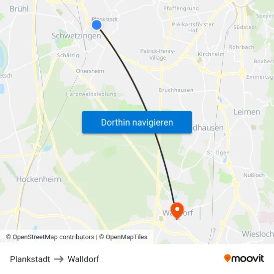 Plankstadt to Walldorf map