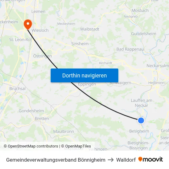 Gemeindeverwaltungsverband Bönnigheim to Walldorf map