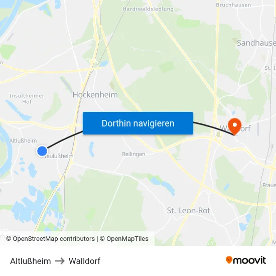 Altlußheim to Walldorf map