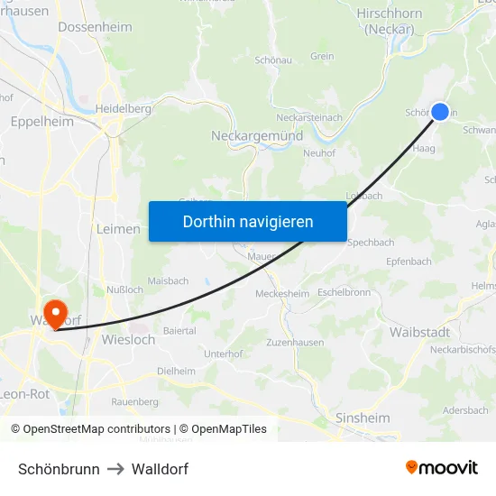 Schönbrunn to Walldorf map