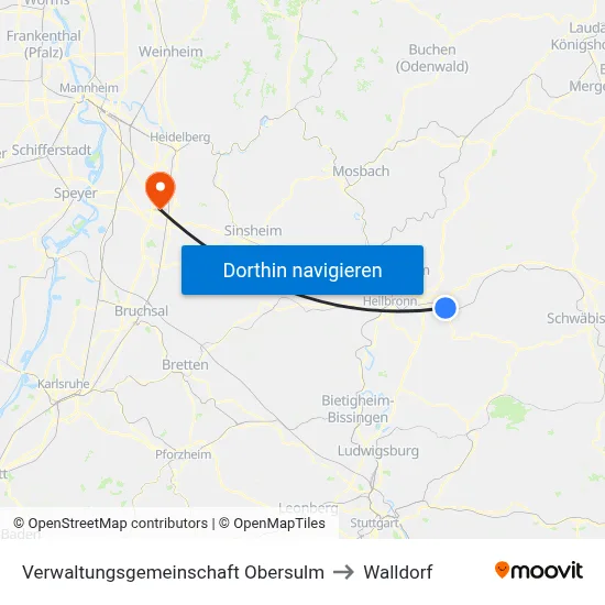 Verwaltungsgemeinschaft Obersulm to Walldorf map
