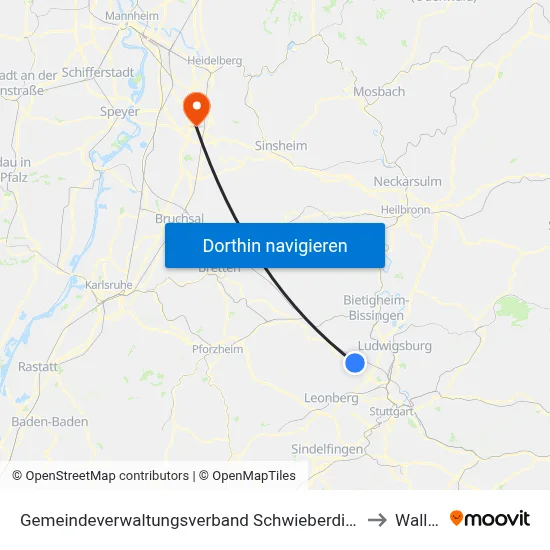 Gemeindeverwaltungsverband Schwieberdingen-Hemmingen to Walldorf map