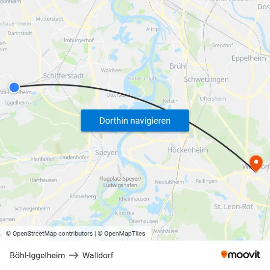 Böhl-Iggelheim to Walldorf map