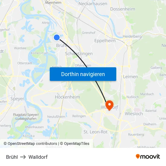 Brühl to Walldorf map