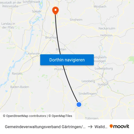 Gemeindeverwaltungsverband Gärtringen/Ehningen to Walldorf map
