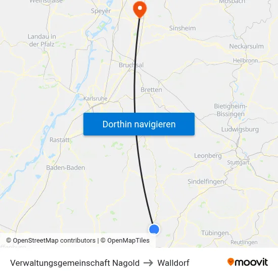 Verwaltungsgemeinschaft Nagold to Walldorf map