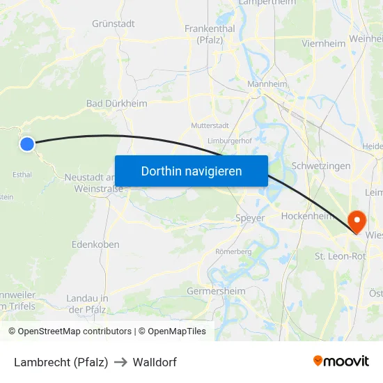 Lambrecht (Pfalz) to Walldorf map