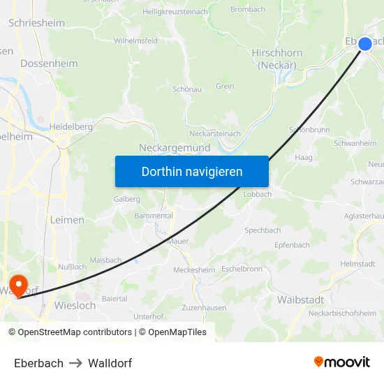 Eberbach to Walldorf map