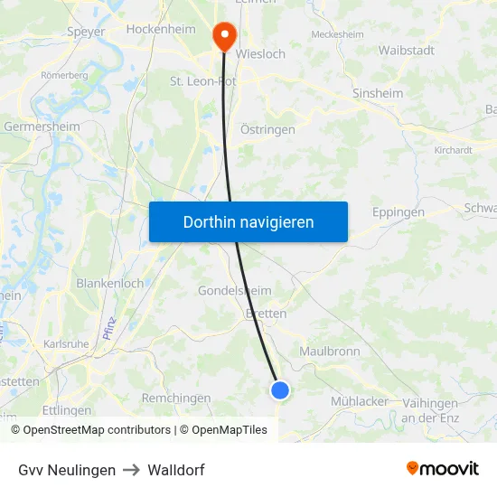 Gvv Neulingen to Walldorf map