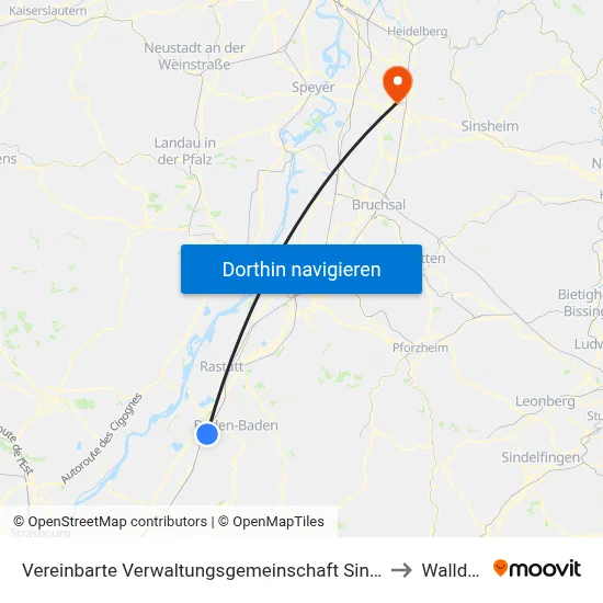 Vereinbarte Verwaltungsgemeinschaft Sinzheim to Walldorf map