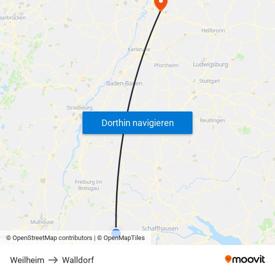 Weilheim to Walldorf map