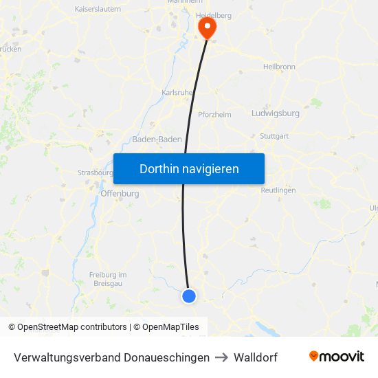 Verwaltungsverband Donaueschingen to Walldorf map