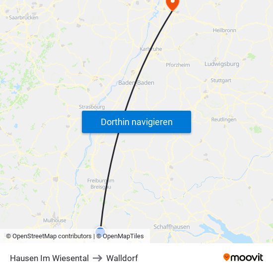 Hausen Im Wiesental to Walldorf map
