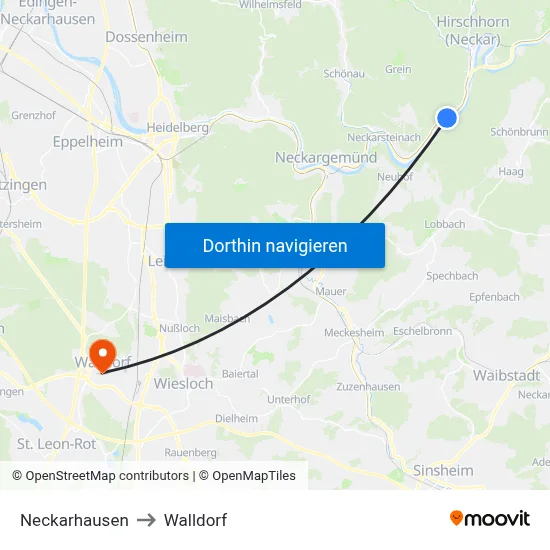 Neckarhausen to Walldorf map