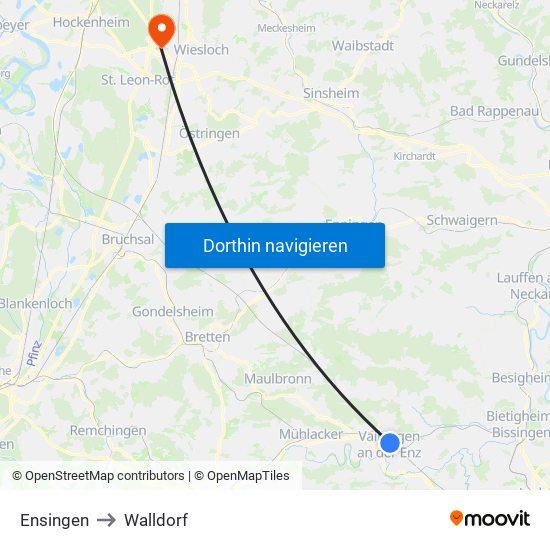 Ensingen to Walldorf map