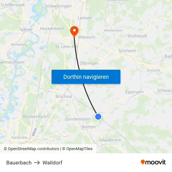 Bauerbach to Walldorf map
