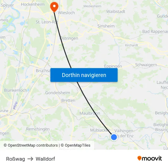 Roßwag to Walldorf map