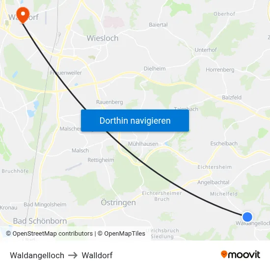 Waldangelloch to Walldorf map